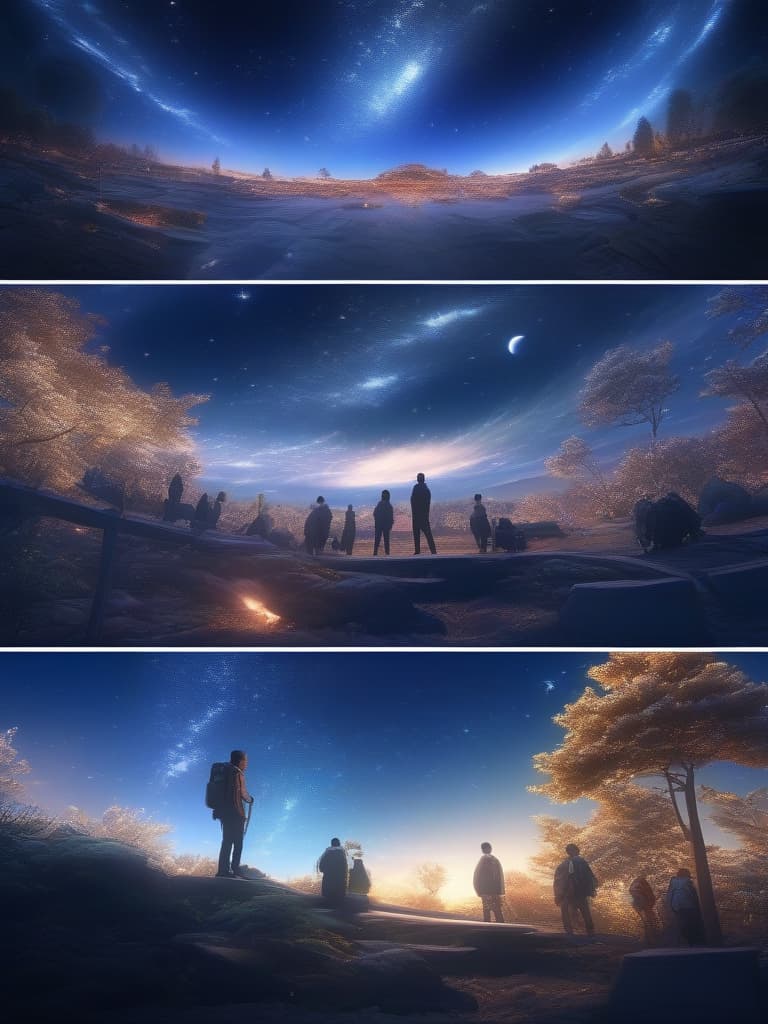  The sky is a night sky, a uniform, and multiple people look up at the night sky, and the back, masterpiece, best quality,8k,ultra detailed,high resolution,an extremely delicate and beautiful,hyper detail