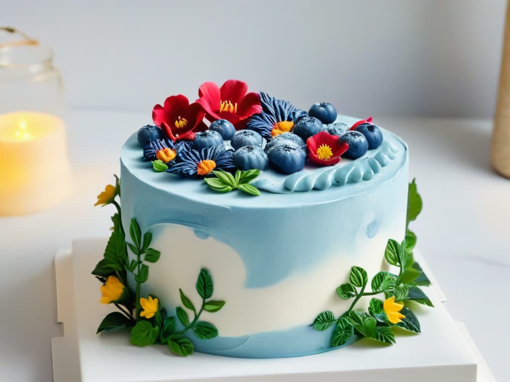  An intricate, ultradetailed 3Dprinted vegan cake topper featuring a lush garden scene with blooming flowers, delicate leaves, and intricate vines, all crafted from plantbased materials in vibrant colors. The topper stands elegantly on top of a beautifully decorated vegan cake, showcasing the seamless integration of technology and crueltyfree culinary artistry. hyperrealistic, full body, detailed clothing, highly detailed, cinematic lighting, stunningly beautiful, intricate, sharp focus, f/1. 8, 85mm, (centered image composition), (professionally color graded), ((bright soft diffused light)), volumetric fog, trending on instagram, trending on tumblr, HDR 4K, 8K