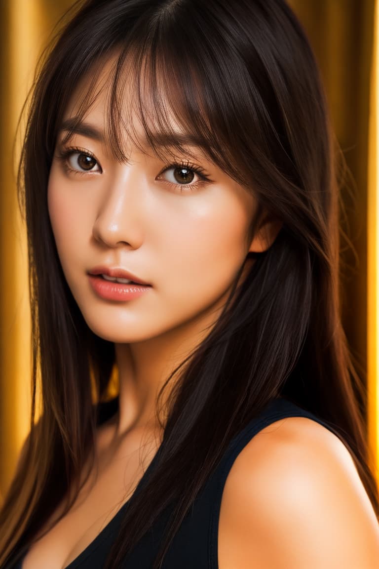  (masterpiece:1.3), (8k, photorealistic, RAW photo, best quality: 1.4), (realistic face), realistic eyes, (realistic skin), beautiful skin, (perfect body:1.3), (detailed body:1.2), ((((masterpiece)))), best quality, very_high_resolution, ultra-detailed, in-frame,, stunning, enchanting, captivating eyes, black hair, beautiful, center-parted hair, alluring figure,, pantyless, braless, youthful, in her 20s, innovative, lifelike,, model, photograph,,, zoomed-in, ultra high res, ultra realistic, highly detailed, soft lightning, golden ratio