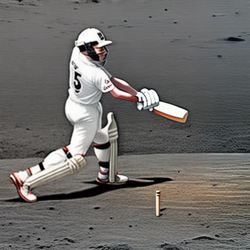  cricket Player playing cricket on the moon
