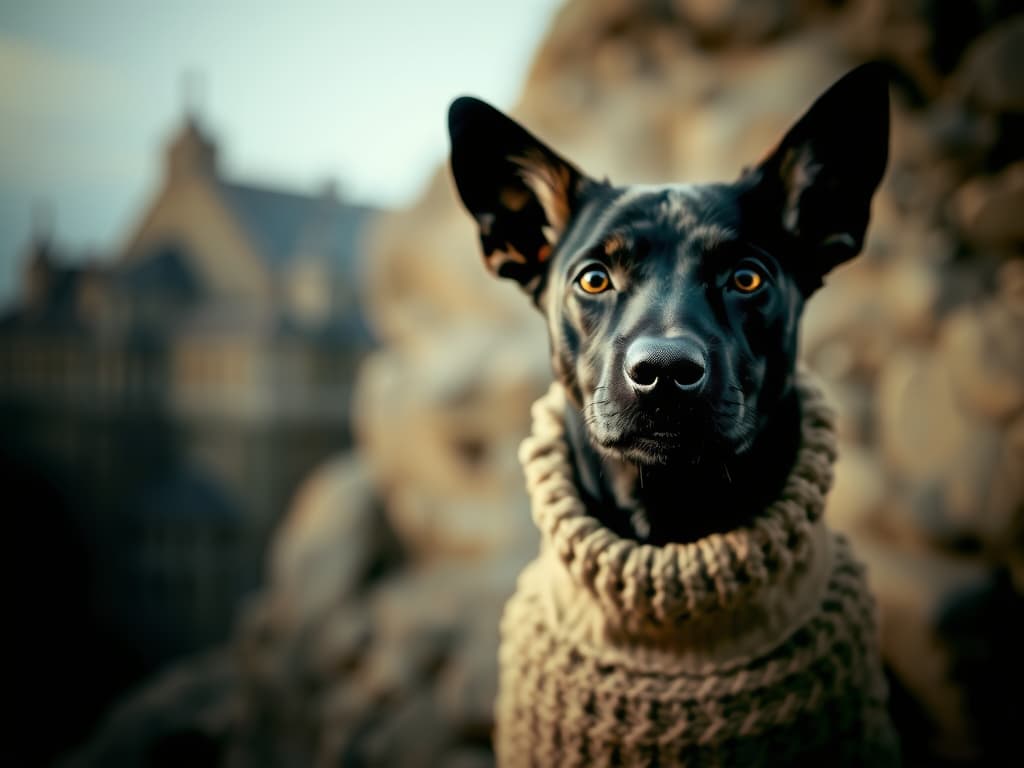  a black dog hyperrealistic, full body, detailed clothing, highly detailed, cinematic lighting, stunningly beautiful, intricate, sharp focus, f/1. 8, 85mm, (centered image composition), (professionally color graded), ((bright soft diffused light)), volumetric fog, trending on instagram, trending on tumblr, HDR 4K, 8K