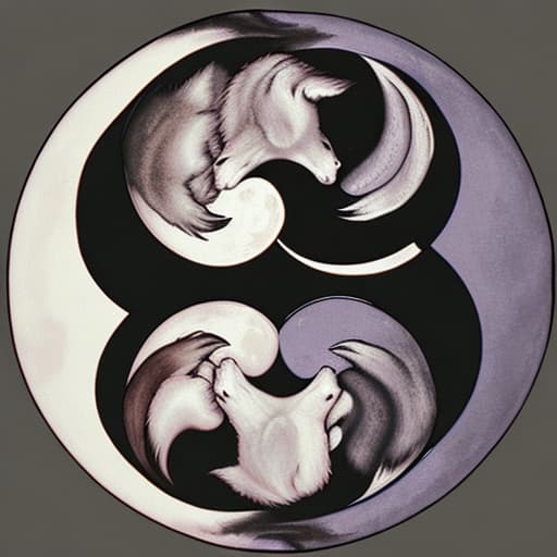  Wolf , yin yang , moon