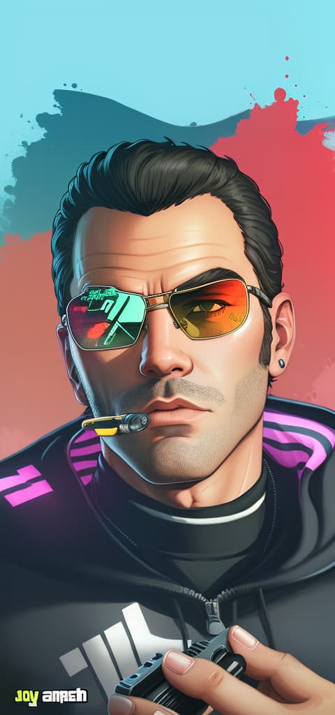  gtav style, (best quality), ((artwork-gta5 heavily stylized)), poster design, detailed, highly detailed, sunglasses, masterpiece, highres
