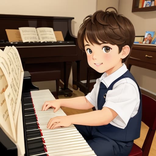  Grant piano playing cute boy illustration pop brown hair brown eyes boy cute