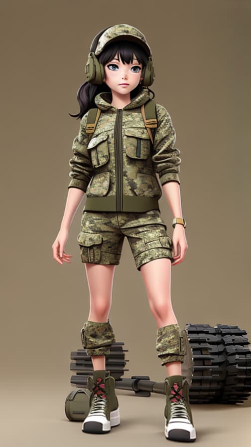  Full head size camouflage clothing combat machine gun full body girl