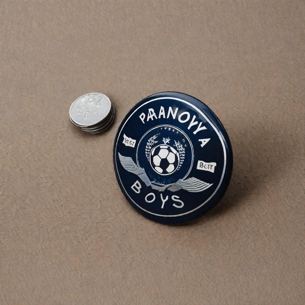  A football badge in black and dark blue with “paranoya boys” written on it
