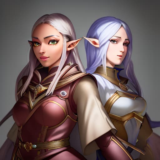  two young people, an elf girl with light skin and long golden hair and a wizard boy, with dark skin and short platinum hair hyperrealistic, full body, detailed clothing, highly detailed, cinematic lighting, stunningly beautiful, intricate, sharp focus, f/1. 8, 85mm, (centered image composition), (professionally color graded), ((bright soft diffused light)), volumetric fog, trending on instagram, trending on tumblr, HDR 4K, 8K