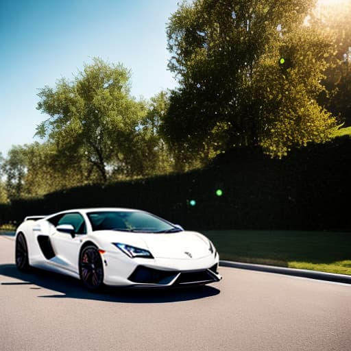 redshift style a white Lamborghini hyperrealistic, full body, detailed clothing, highly detailed, cinematic lighting, stunningly beautiful, intricate, sharp focus, f/1. 8, 85mm, (centered image composition), (professionally color graded), ((bright soft diffused light)), volumetric fog, trending on instagram, trending on tumblr, HDR 4K, 8K