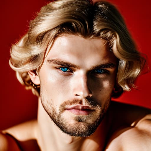 portrait+ style Russian queer fitness model blonde hunk dude face