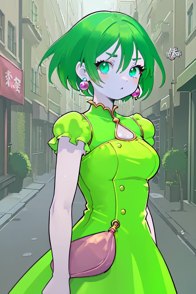  Street Fighter Street fighter 6 Straight Bubble Bubble Bubble Women Colored skin Dress Dress Women Only Women One Eyel Standing Tel earrings Upper body green hair