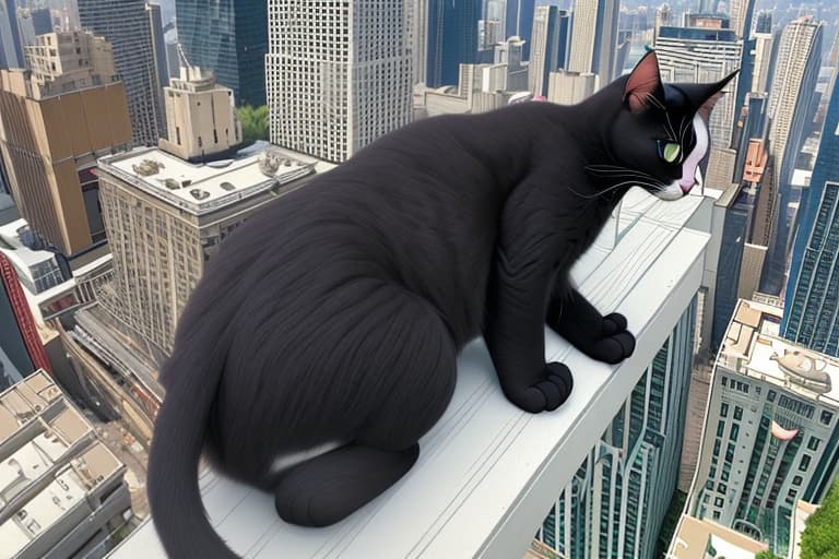  Please put a A CAT BIGGER THAN ANYTHING AND ITS FAT AND COVERING HALF OF THE CITY