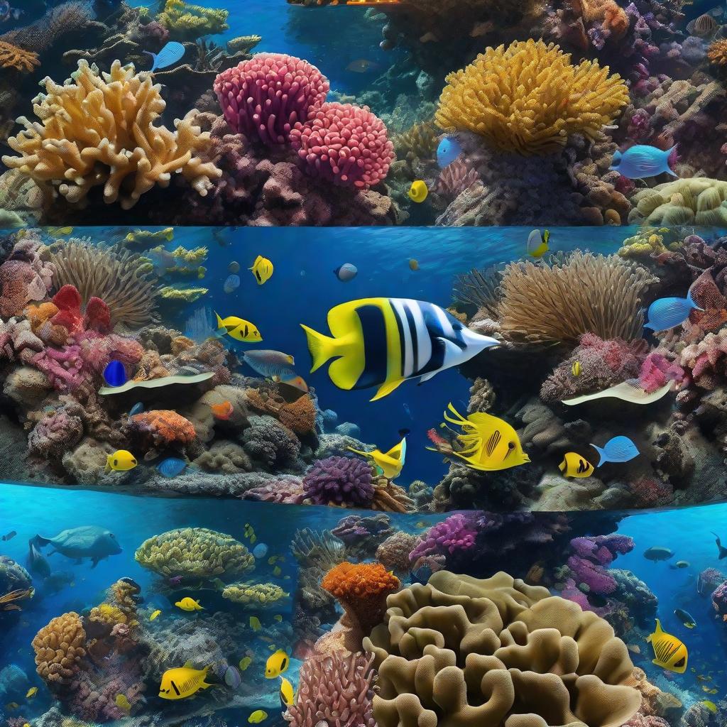  masterpiece, best quality, Most Beautiful in deep sea teeming with vibrant corals, diverse marine life, and enchanting underwater landscapes, full of corals, acrophore, small fishes, anemones, dolphin, various algaes, caves, colorful,all captured in stunning 8k resolution with intricate details.