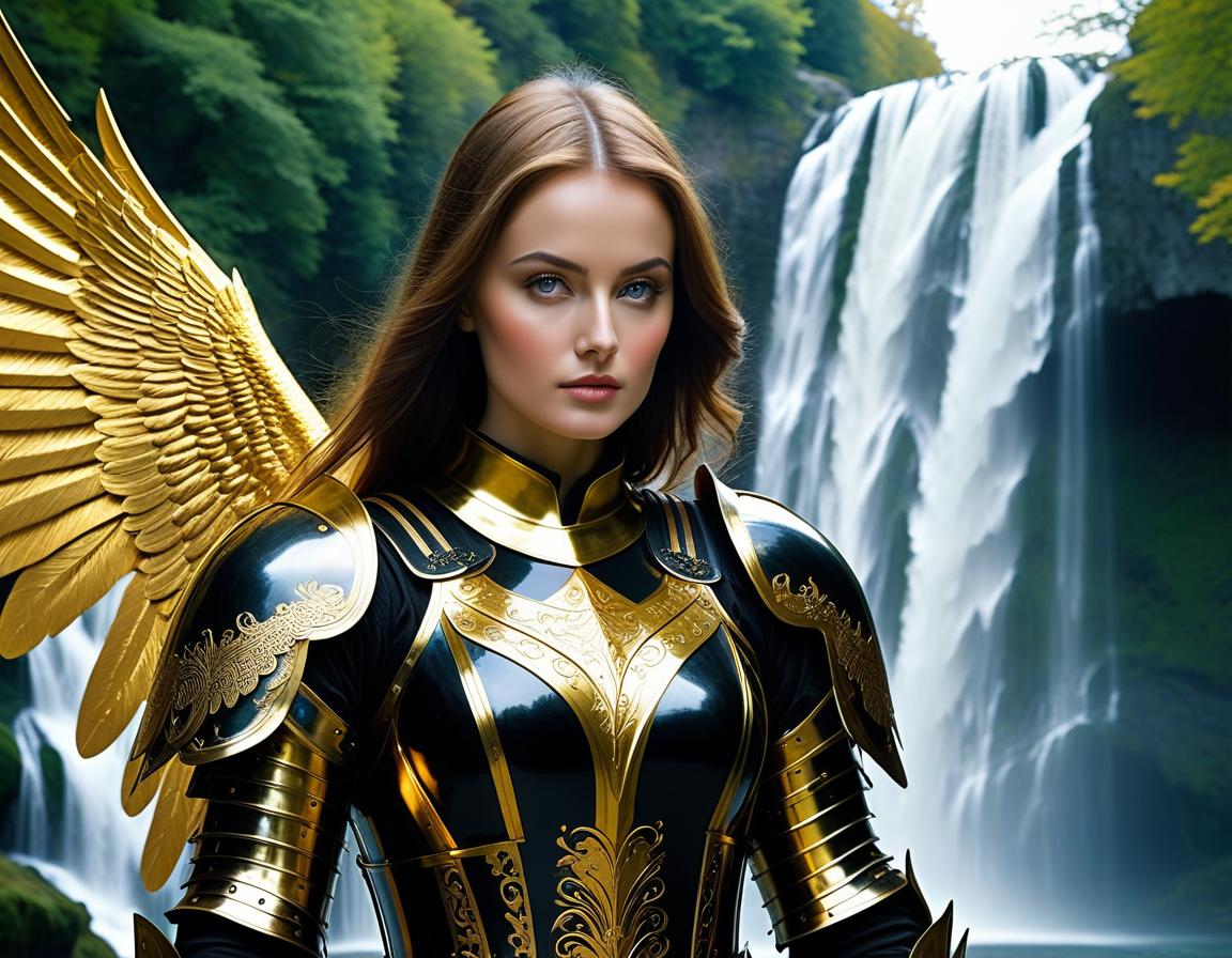  cinematic film still A very beautiful angel with two wings, in full shiny black and gold armor Gothic Milanese armor of the mid 15th century, as in the paintings of Konrad Witz, with a huge Zweihander sword in her hands , stands at the foot of the waterfall, Mesmerizing woman detailed hot eyes, lively look, stunning, highly detailed, Full lenght Sculpture of Aphrodite with athletic body made of chicolate, stands on a porcelain pedestal, captivating lady, full character art in blenser 3d using volumetric and blurred light, loop renderer in a dark divine ambient setting, 4k, soft details, wlop, vray, black background., Editorial low angle shot of a stunning supermodel wearing deep red dark tulle, with long hair flowin hyperrealistic, full body, detailed clothing, highly detailed, cinematic lighting, stunningly beautiful, intricate, sharp focus, f/1. 8, 85mm, (centered image composition), (professionally color graded), ((bright soft diffused light)), volumetric fog, trending on instagram, trending on tumblr, HDR 4K, 8K