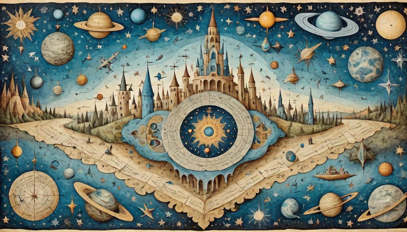  on parchment, surrealism+++, Puzzle pieces coming together to form a complete image of the universe, synchronicity, pattern recognition(mysterious, provocative, symbolic,muted color)+++