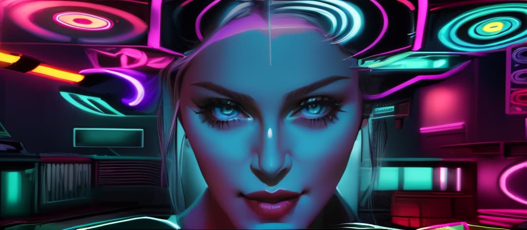  madonna,neon effects, (masterpiece, best quality, ultra-detailed), high contrast, highres, 4K, 8K