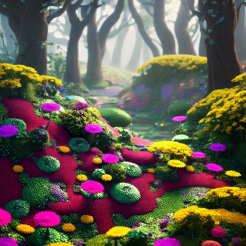  ((Masterpiece)),(((best quality))), 8k, high detailed, ultra-detailed. A surreal landscape bursting with bright and bold colors, featuring organic shapes and patterns. A small figure with their back turned to the viewer stands on a (luminous pathway), winding through the scene. (Whimsical creatures) populate the foreground, while (towering mushrooms) and (giant flowers) add a touch of whimsy. The scene is bathed in a magical, (multicolored glow), creating a mesmerizing ambiance. hyperrealistic, full body, detailed clothing, highly detailed, cinematic lighting, stunningly beautiful, intricate, sharp focus, f/1. 8, 85mm, (centered image composition), (professionally color graded), ((bright soft diffused light)), volumetric fog, trending on instagram, trending on tumblr, HDR 4K, 8K