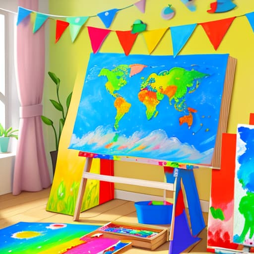  Colorful world themed children's painting,