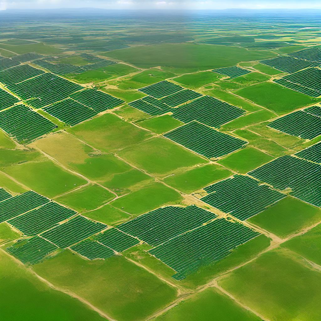  A high-tech farm with advanced machinery and drones monitoring crops, ((a futuristic masterpiece))), showcasing the (((best quality))) of agricultural technology. The scene depicts the farm in (((8k))), high detailed and ultra-detailed resolution. The main subject of the scene is a ((harvesting robot)) efficiently gathering crops in the field. The elements of the scene include ((automated irrigation systems)), (((solar panels))), (a control center with multiple screens), and (a bird's-eye view of the vast farmland). The color palette is vibrant, with a mix of lush green crops and metallic tones of the machinery. The lighting captures the essence of a sunny day, with bright rays illuminating the farm. hyperrealistic, full body, detailed clothing, highly detailed, cinematic lighting, stunningly beautiful, intricate, sharp focus, f/1. 8, 85mm, (centered image composition), (professionally color graded), ((bright soft diffused light)), volumetric fog, trending on instagram, trending on tumblr, HDR 4K, 8K
