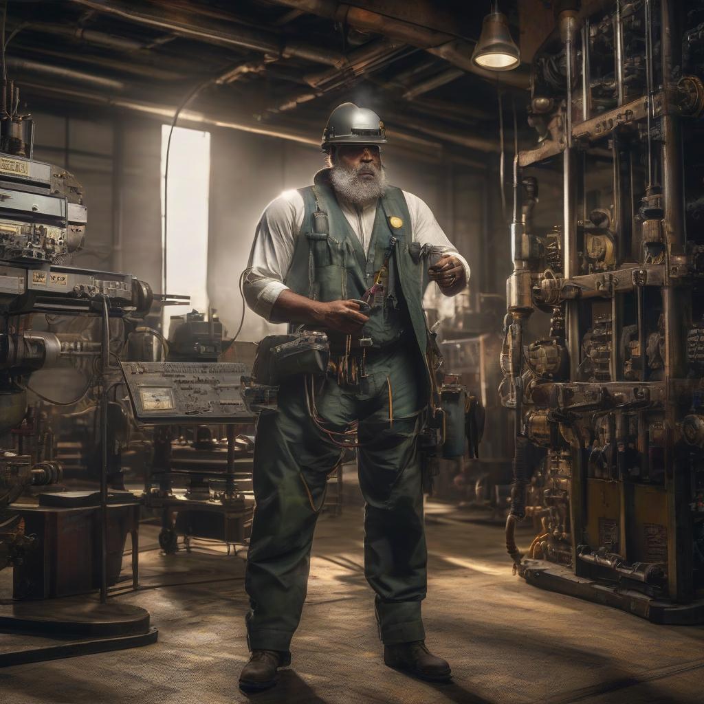  A man who is an engineer. hyperrealistic, full body, detailed clothing, highly detailed, cinematic lighting, stunningly beautiful, intricate, sharp focus, f/1. 8, 85mm, (centered image composition), (professionally color graded), ((bright soft diffused light)), volumetric fog, trending on instagram, trending on tumblr, HDR 4K, 8K