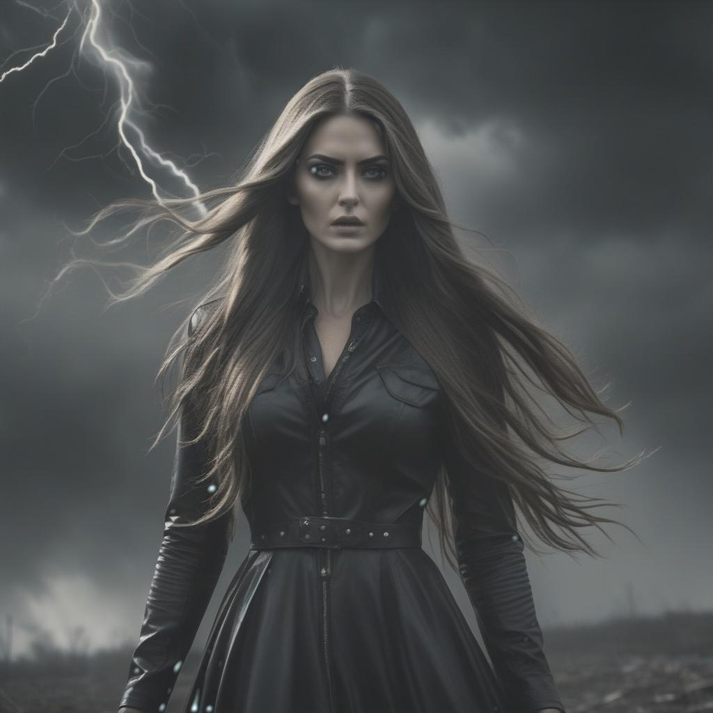  macabre style A girl with long hair turns into a tornado and pulls her hands forward. . dark, gothic, grim, haunting, highly detailed hyperrealistic, full body, detailed clothing, highly detailed, cinematic lighting, stunningly beautiful, intricate, sharp focus, f/1. 8, 85mm, (centered image composition), (professionally color graded), ((bright soft diffused light)), volumetric fog, trending on instagram, trending on tumblr, HDR 4K, 8K