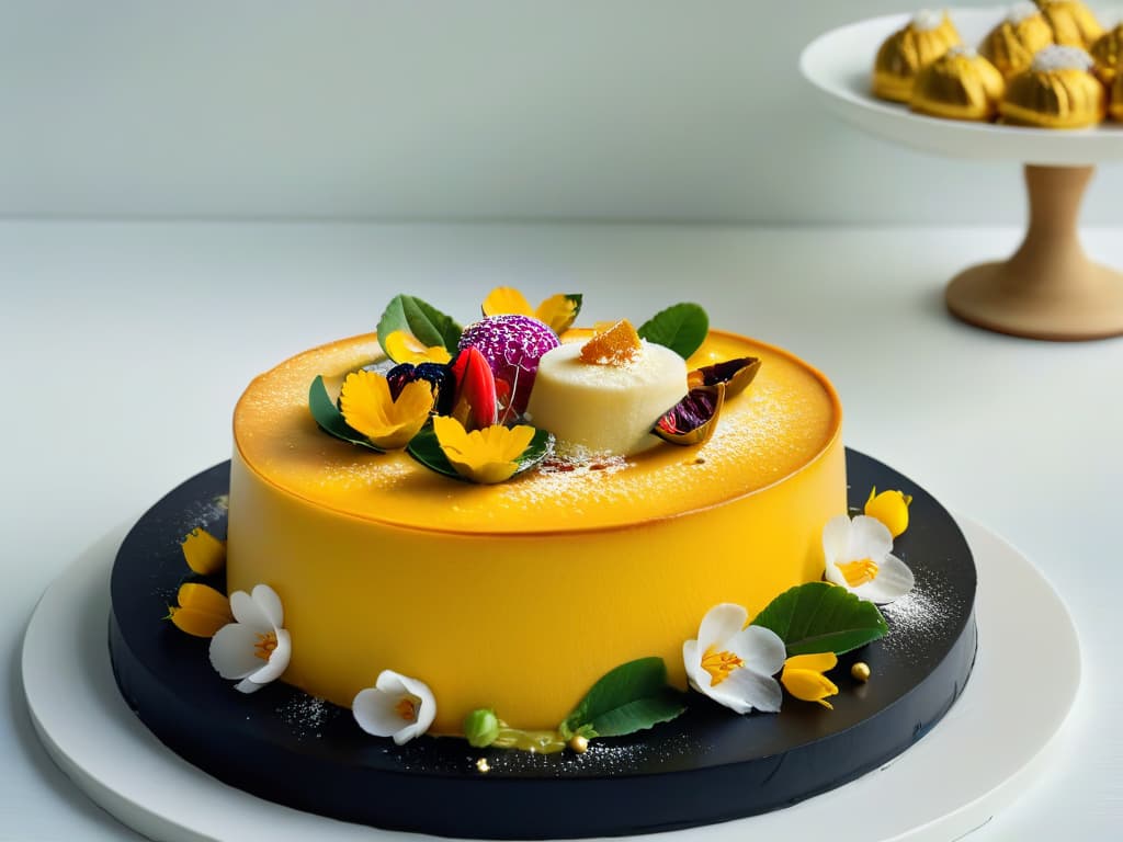  An ultrahighresolution, minimalist image of a beautifully plated array of traditional Filipino sweets such as bibingka, sapinsapin, and leche flan, each dessert meticulously garnished with vibrant edible flowers and delicate gold leaf accents. The desserts are elegantly arranged on a sleek, modern serving platter against a clean, white backdrop, highlighting the fusion of traditional flavors with a contemporary presentation. The image captures the essence of blending Filipino culinary heritage with a touch of modern sophistication, appealing to both the eye and the palate. hyperrealistic, full body, detailed clothing, highly detailed, cinematic lighting, stunningly beautiful, intricate, sharp focus, f/1. 8, 85mm, (centered image composition), (professionally color graded), ((bright soft diffused light)), volumetric fog, trending on instagram, trending on tumblr, HDR 4K, 8K