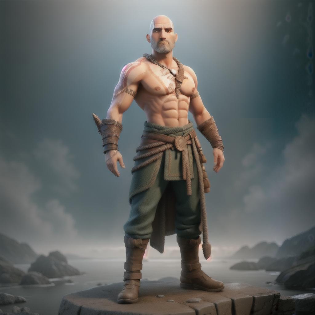  God of war hyperrealistic, full body, detailed clothing, highly detailed, cinematic lighting, stunningly beautiful, intricate, sharp focus, f/1. 8, 85mm, (centered image composition), (professionally color graded), ((bright soft diffused light)), volumetric fog, trending on instagram, trending on tumblr, HDR 4K, 8K