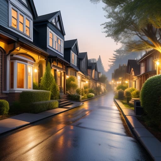  street full of houses next to a few mansions hyperrealistic, full body, detailed clothing, highly detailed, cinematic lighting, stunningly beautiful, intricate, sharp focus, f/1. 8, 85mm, (centered image composition), (professionally color graded), ((bright soft diffused light)), volumetric fog, trending on instagram, trending on tumblr, HDR 4K, 8K