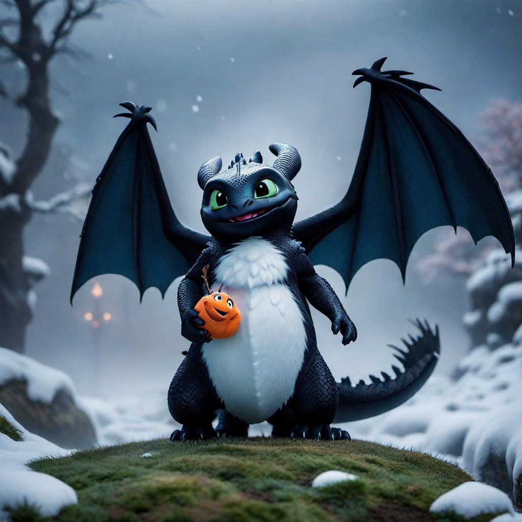  /hiresai Toothless the dragon holding Olaf the snowman. Celebrating their birthdays hyperrealistic, full body, detailed clothing, highly detailed, cinematic lighting, stunningly beautiful, intricate, sharp focus, f/1. 8, 85mm, (centered image composition), (professionally color graded), ((bright soft diffused light)), volumetric fog, trending on instagram, trending on tumblr, HDR 4K, 8K