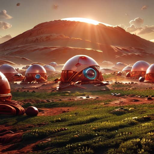 a photo of ddfusion style Create an image of a bustling Martian colony set in the year 2045. The colony consists of interconnected dome structures and modular habitats designed to support human life. In the foreground, a diverse team of astronauts—scientists, engineers, and explorers—are actively working, showcasing their efforts in agriculture, infrastructure, and scientific research. The background features the rugged, red Martian landscape with a dramatic sunset casting a golden glow over the scene. In the center of the colony, a plaque is being unveiled, dedicated to the spirit of exploration. The scene should reflect hope, ingenuity, and the pioneering spirit of humanity's first steps on Mars. human operation to dikhao ismein hyperrealistic, full body, detailed clothing, highly detailed, cinematic lighting, stunningly beautiful, intricate, sharp focus, f/1. 8, 85mm, (centered image composition), (professionally color graded), ((bright soft diffused light)), volumetric fog, trending on instagram, trending on tumblr, HDR 4K, 8K