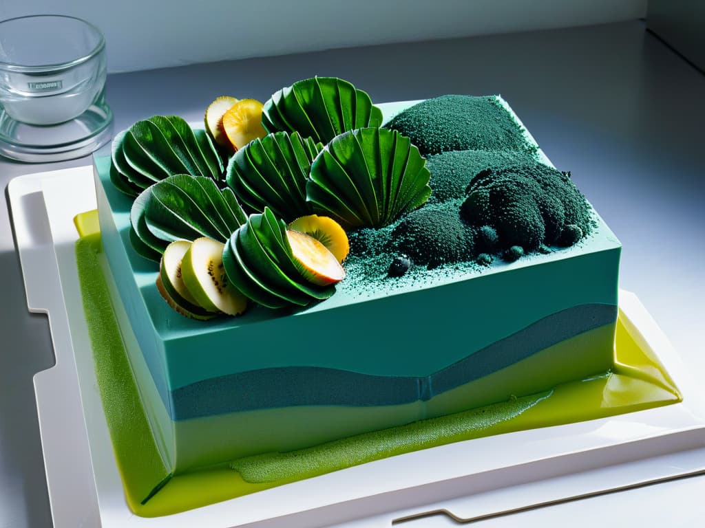  An 8k ultradetailed image of a sleek, modern kitchen countertop adorned with a variety of colorful and exquisitely plated desserts infused with spirulina. The desserts showcase intricate designs and artistic presentation, highlighting the creative potential of incorporating spirulina into modern pastrymaking. Each dessert is meticulously crafted, featuring vibrant hues of green, blue, and purple, evoking a sense of elegance and innovation in the realm of creative culinary arts. hyperrealistic, full body, detailed clothing, highly detailed, cinematic lighting, stunningly beautiful, intricate, sharp focus, f/1. 8, 85mm, (centered image composition), (professionally color graded), ((bright soft diffused light)), volumetric fog, trending on instagram, trending on tumblr, HDR 4K, 8K