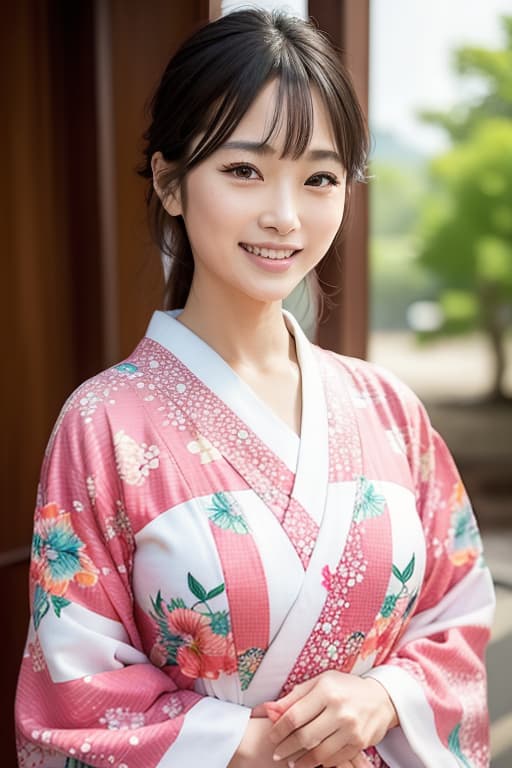  Anyway, the beautiful face of Japan's beautiful face with a beautiful laughing face Almost whole body kimono Neat floral pattern, (Masterpiece, BestQuality:1.3), (ultra detailed:1.2), (hyperrealistic:1.3), (RAW photo:1.2),High detail RAW color photo, professional photograph, (Photorealistic:1.4), (realistic:1.4), ,professional lighting, (japanese), beautiful face, (realistic face)