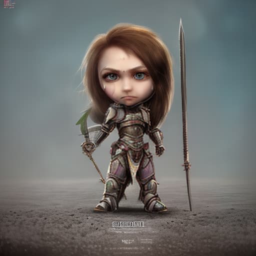 redshift style Warhammer chibi girl in armour with a chainsword Purple curly hair Tan skin color Green and brown eyes