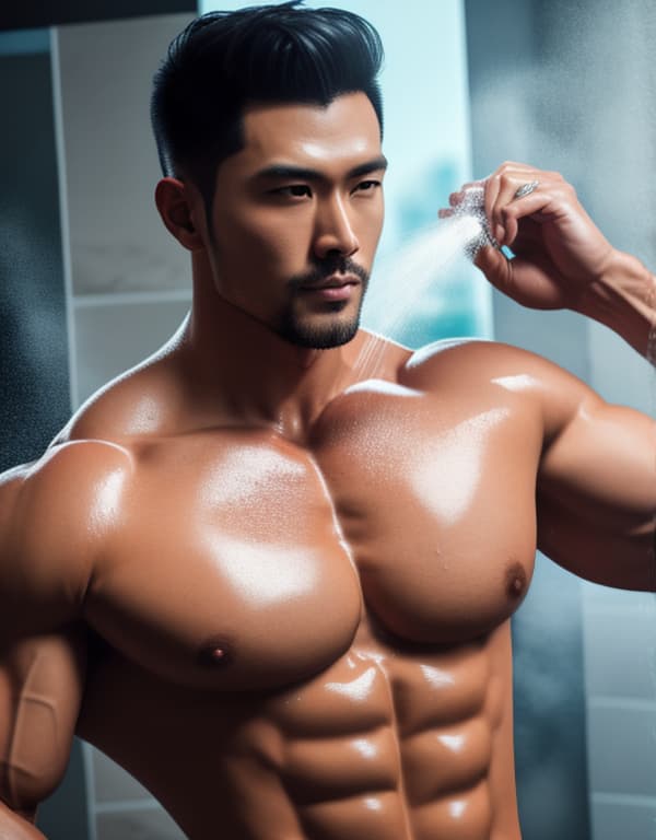  health, muscle, freedom, Chinese beautiful boy, taking a shower， body，chest hair hyperrealistic, full body, detailed clothing, highly detailed, cinematic lighting, stunningly beautiful, intricate, sharp focus, f/1. 8, 85mm, (centered image composition), (professionally color graded), ((bright soft diffused light)), volumetric fog, trending on instagram, trending on tumblr, HDR 4K, 8K