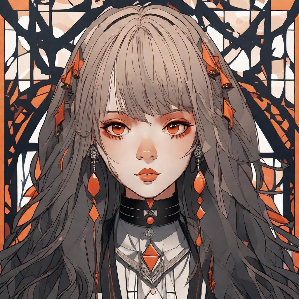  masterpiece, best quality, Best Quality, Masterpiece, 8k resolution,high resolution concept art of a black long hair, dark orange eyes, full lips, earrings, female