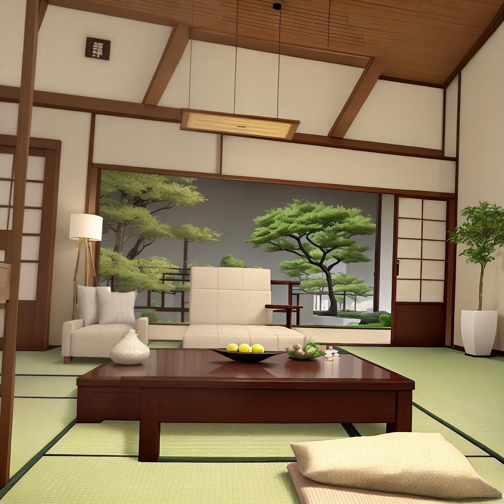  masterpiece, best quality,Japanese style living room with detailed interior decoration drawings,