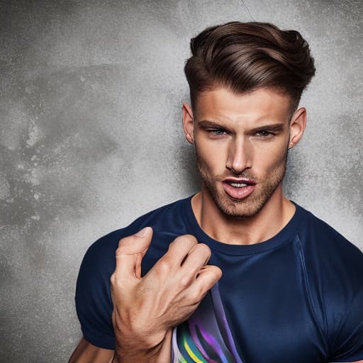 portrait+ style British queer fitness model brunette hunk dude face