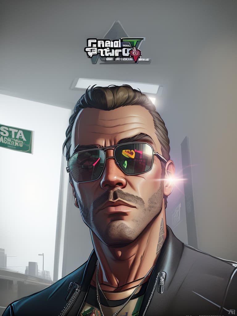  gtav style, (best quality), ((artwork-gta5 heavily stylized)), poster design, detailed, highly detailed, sunglasses, masterpiece, highres