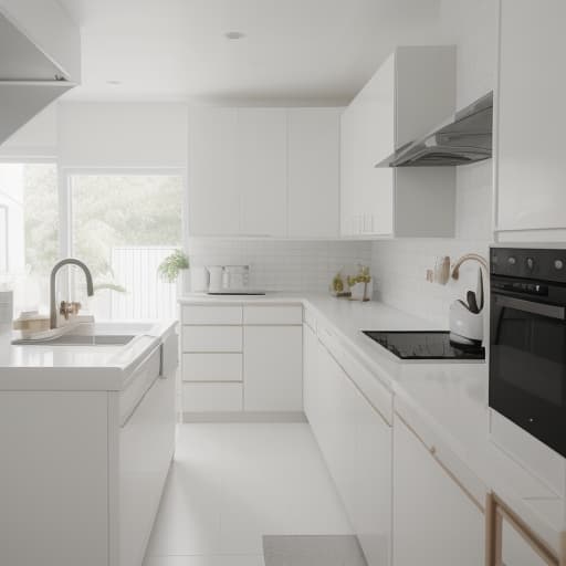  kitchen decorated with minimalist Scandinavian style, focusing on white matte cabinets, white subway tile backsplash, and sleek modern lighting, photorealistic, contrast, high quality, hyper realistic, clear features, highly detailed, natural lighting, sharp focus, f/1.8, 85mm, high contrast, HDR 4K, 8K
