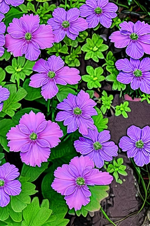  Blues, purple and green flowers