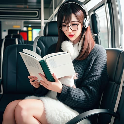  Realistic image of a cat wearing headphones and reading glasses while riding a bus. hyperrealistic, full body, detailed clothing, highly detailed, cinematic lighting, stunningly beautiful, intricate, sharp focus, f/1. 8, 85mm, (centered image composition), (professionally color graded), ((bright soft diffused light)), volumetric fog, trending on instagram, trending on tumblr, HDR 4K, 8K