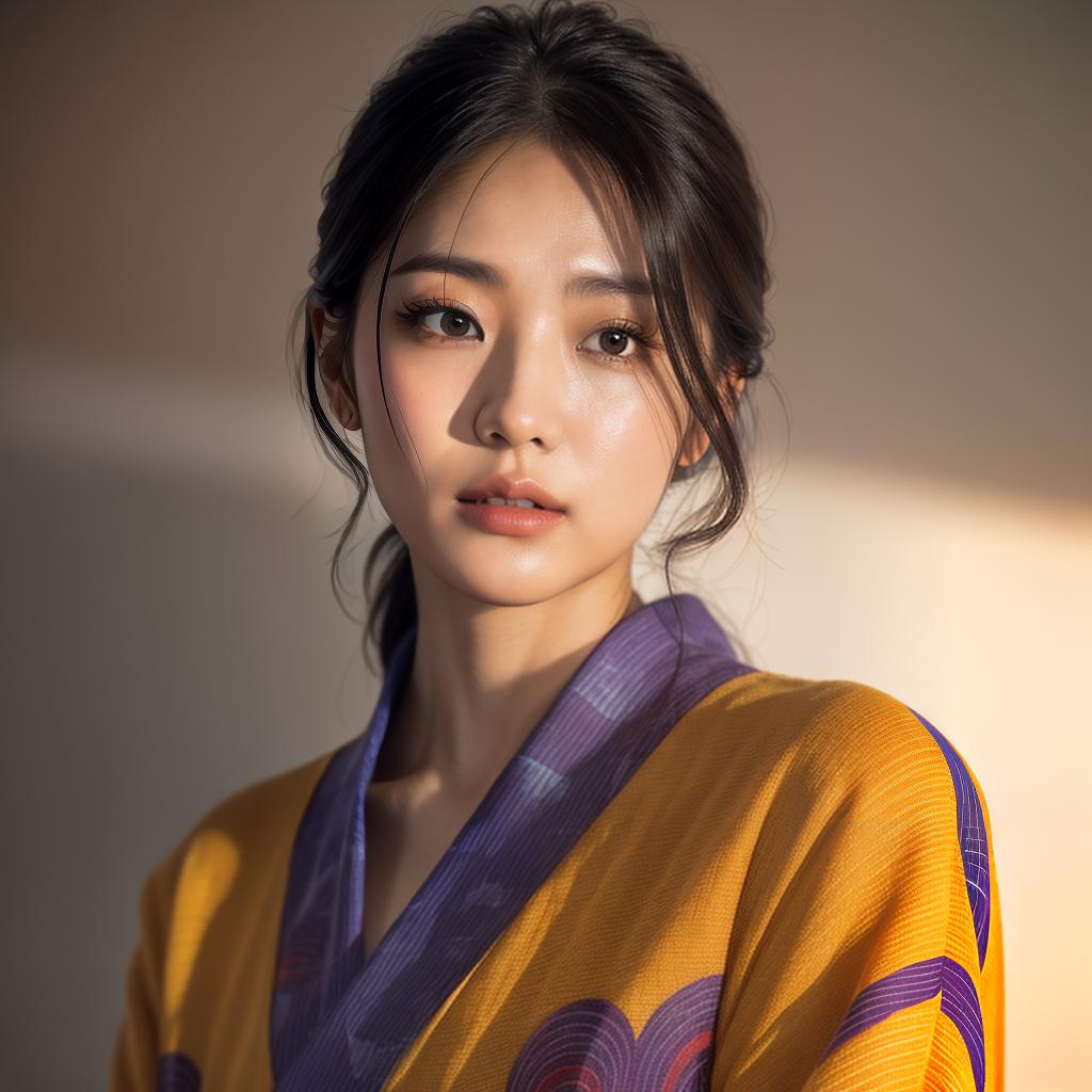  (masterpiece:1.3), (8k, photorealistic, photo, best quality: 1.4), (Japanese woman wearing clothes:),(realistic face), realistic eyes, (realistic skin), beautiful skin, kimono, (perfect body:1.3), (detailed body:1.2), hyperrealistic, full body, detailed clothing, highly detailed, cinematic lighting, stunningly beautiful, intricate, sharp focus, f/1. 8, 85mm, (centered image composition), (professionally color graded), ((bright soft diffused light)), volumetric fog, trending on instagram, trending on tumblr, HDR 4K, 8K