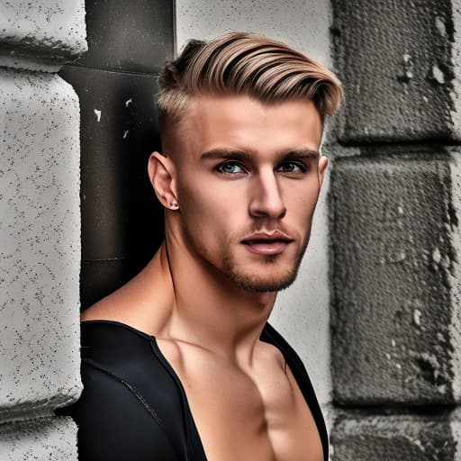 portrait+ style Russian queer fitness model blonde hunk dude face