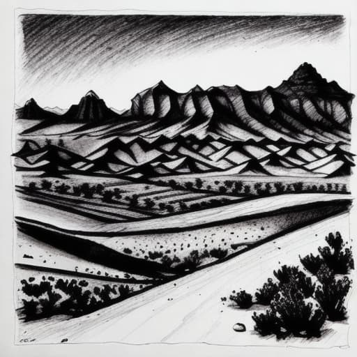  ink pen drawing of desert