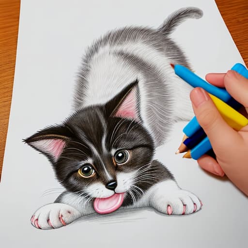  Draw a puppy eating a cat,