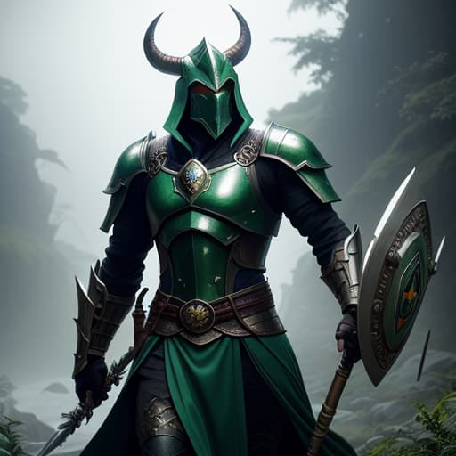  a cinematic shot of a dragon warrior and holding a green glowing spear and a shield, fantasy jungle in background, reflective light, hkstyle, HD, masterpiece, best quality, hyper detailed, ultra detailed, super realistic hyperrealistic, full body, detailed clothing, highly detailed, cinematic lighting, stunningly beautiful, intricate, sharp focus, f/1. 8, 85mm, (centered image composition), (professionally color graded), ((bright soft diffused light)), volumetric fog, trending on instagram, trending on tumblr, HDR 4K, 8K