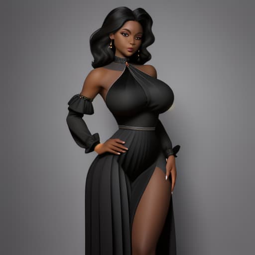  Black beauty lady with big breast and hips wearing Pleated Asymmetric Hem Satin Dress