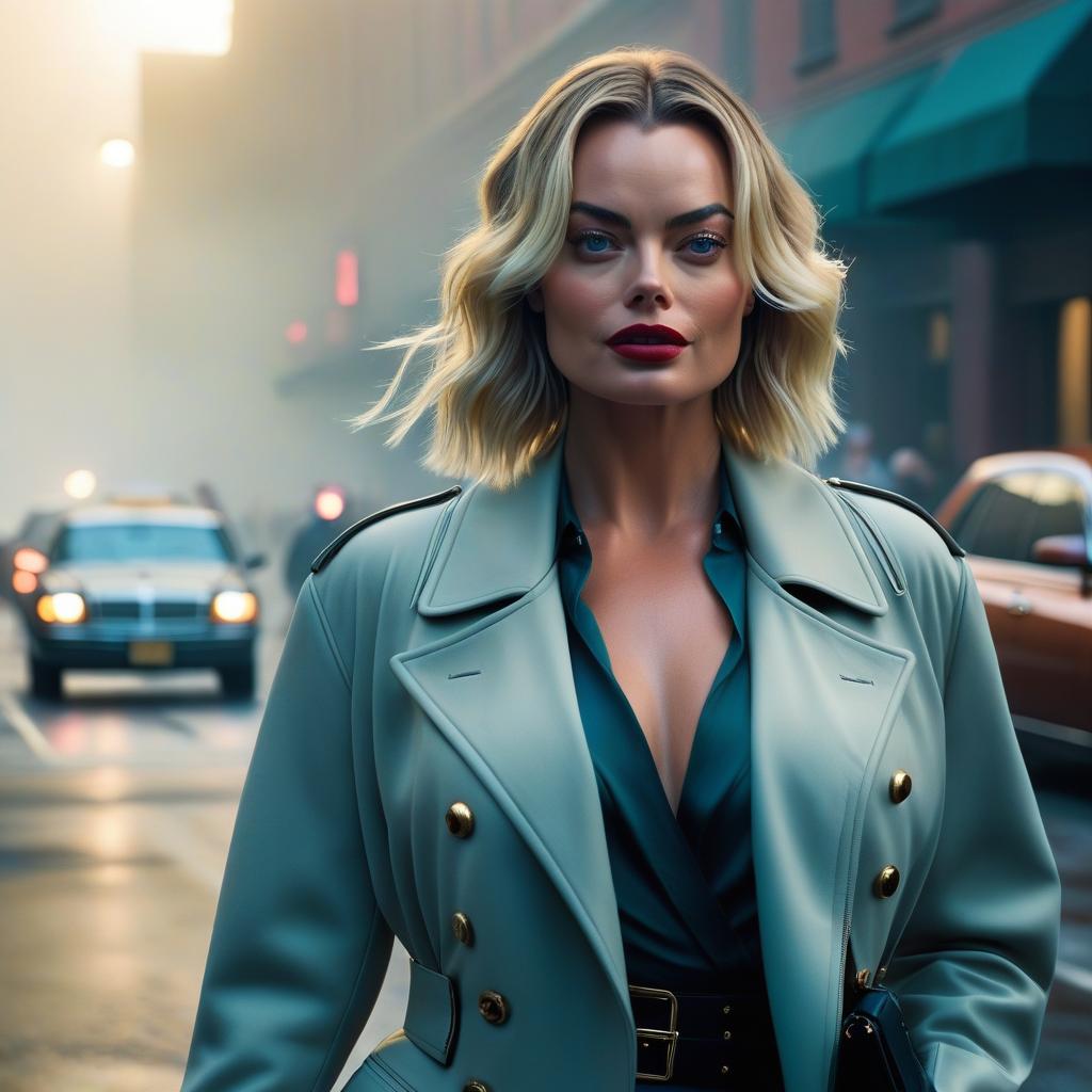  margot robbie hyperrealistic, full body, detailed clothing, highly detailed, cinematic lighting, stunningly beautiful, intricate, sharp focus, f/1. 8, 85mm, (centered image composition), (professionally color graded), ((bright soft diffused light)), volumetric fog, trending on instagram, trending on tumblr, HDR 4K, 8K