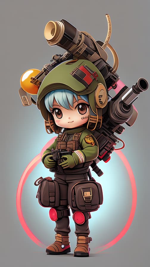  Combat fully equipped chibi character style machine gun fighting girl cute
