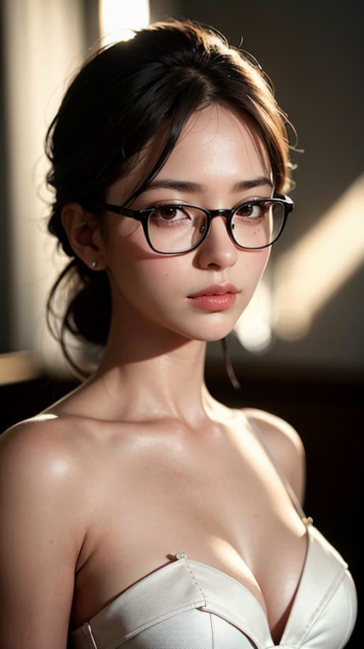  Best quality, masterpiece, ultra high res, (photorealistic:1.4), raw photo, (detail face:1.3), (realistic skin), deep shadow, dramatic lighting, cute, glasses, slender, adorable, stylish, feminine, smart, attractive, chic, elegant, sophisticated, fashionable, trendy, intelligent, nerdy, slim, graceful, charming, alluring, bespectacled, svelte, deep shadow, dramatic lighting, portrait, portrait size, unedited, symmetrical balance