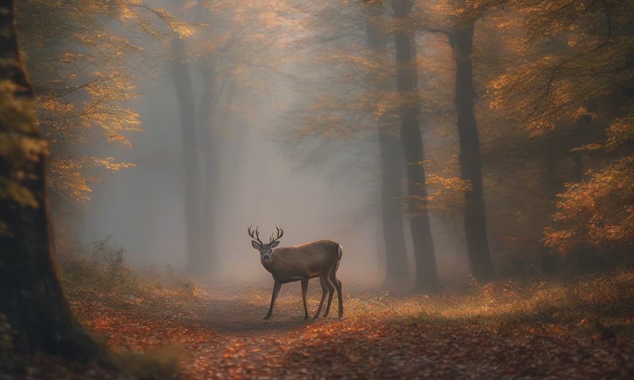  In the mist stands a deer. hyperrealistic, full body, detailed clothing, highly detailed, cinematic lighting, stunningly beautiful, intricate, sharp focus, f/1. 8, 85mm, (centered image composition), (professionally color graded), ((bright soft diffused light)), volumetric fog, trending on instagram, trending on tumblr, HDR 4K, 8K